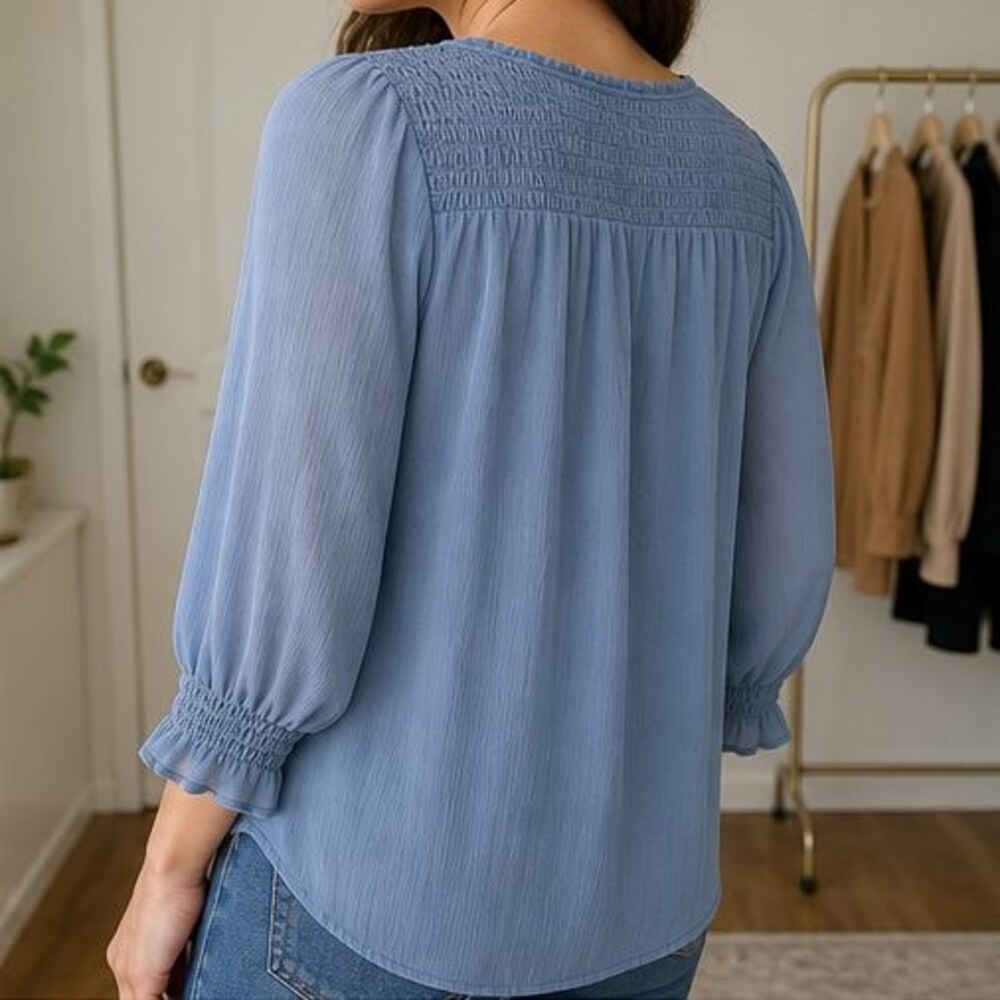 Blue Smocked Top - Picture 3 of 6